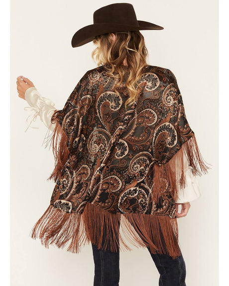 Women's Nicks Burnout Paisley Print Fringe Kimono