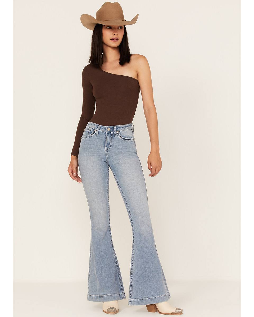 Women's Light Wash Mid Rise Bootcut Stretch Denim Jeans – Shyanne